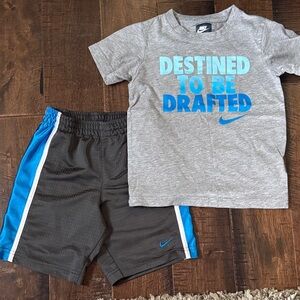 Nike Gray Tee and Black Shorts Set with Bright Blue Accents